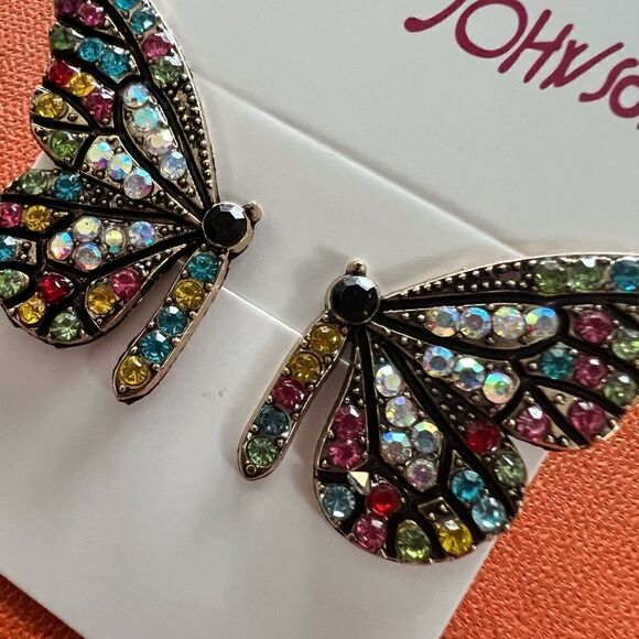 💙 Betsey Johnson stunning multicolored crystals butterfly wing earrings 💙 - Picture 2 of 6
